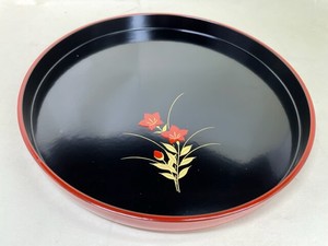 R48-40　丸盆　朱塗　桔梗　Round tray, Shu-nuri, Kikyo　【半額蔵ざらえ大処分】