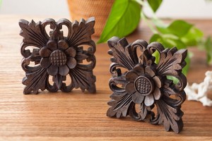 Square Wooden Relief Dark Brown Objects