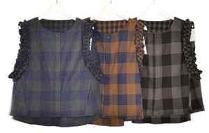 Items Plaid Frill Specification Crew Neck Flare Vest 3