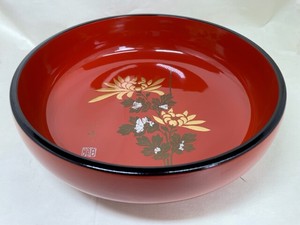 R48-46　丸鉢　朱塗　菊　Round bowl, chrysanthemum　【半額蔵ざらえ大処分】