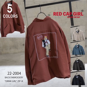 【RED CAP GIRL】ナチュラルストレッチDRINK GIRLバック刺繍総裏ZIPジャケット