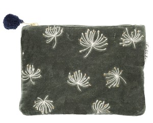Pouch Flat Pouch Velour Embroidered