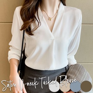 Button-Up Shirt/Blouse Satin V-Neck