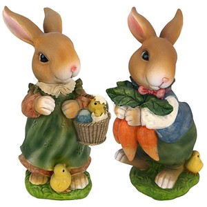 バニー・ホップ・レーン（兎が飛び跳ねる小道）夫婦のウサギ彫像：2匹セット彫刻 彫像/ 兎年（輸入品
