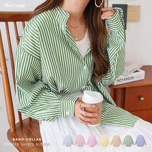 Button Shirt/Blouse Long Sleeves Colored Stripe