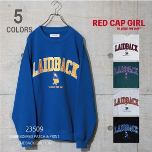 【22AW新作】RED CAP GIRL 裏毛 ワッペン刺繍＆プリント "LAIDBACK GIRL" クルーネック