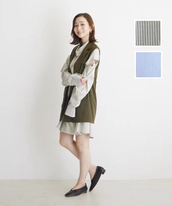 Button Shirt/Blouse Stripe Sleeve Removal One-piece Dress