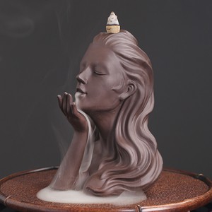 現代 シンプル  顔マスク 倒流香 香炉 煙が下に流れ ホルダー 流川香 置物 陶芸 BQ236