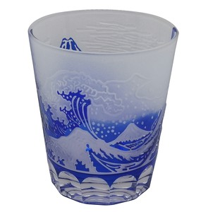 切子ガラス　オールド　　青　富士山　カップ　ガラス　グラス　日本食品衛生対応