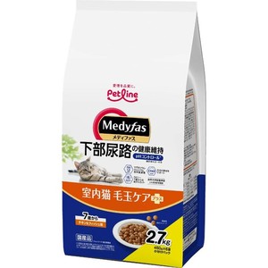 ［ペットライン］メディファス 室内猫 毛玉ケアプラス 7歳から チキン＆フィッシュ味 2.7kg (450g×6)