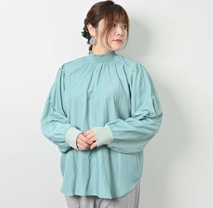Button Shirt/Blouse Voluminous Sleeve Shirring