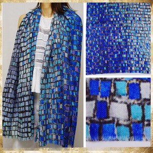 2 Wool 100 Vivid Blue Wool Print Stole Shawl 9 55