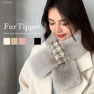 2 Houndstooth Pattern Band Eco Fur Tippet