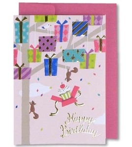 Birthday MIN CARD Birthday Cake Gift Box Squirrel Casual