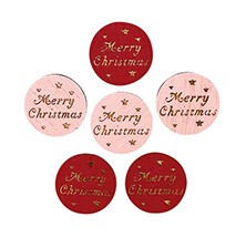 ウッドクリスマスラウンドパーツ　ピンクレッド　1袋6コ入り（2種×各3コ）