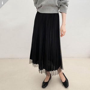 Lace Pleats A line Pearl Long Skirt 2