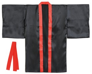 ソフトサテンロングハッピ袖付　黒（襟赤）S（ハチマキ付）