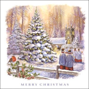 グリーティングカード クリスマス「合唱隊とロビン」