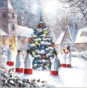 グリーティングカード クリスマス「ツリーと合唱隊」