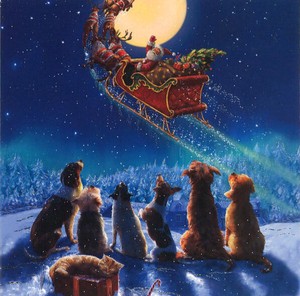 グリーティングカード クリスマス「サンタを見送る犬たち」