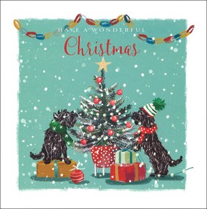 グリーティングカード クリスマス「ツリーと二匹の犬」