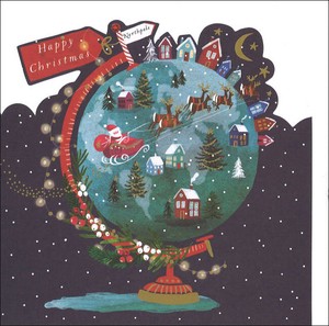 ダイカットグリーティングカード クリスマス「地球儀とサンタ」