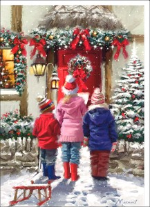 A5グリーティングカード クリスマス「家を訪ねる子供たち」