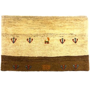 ギャッベ　ペルシャ　シラーズ　手織り絨毯　約50x80cm　ウール100％　ナチュラル　マット