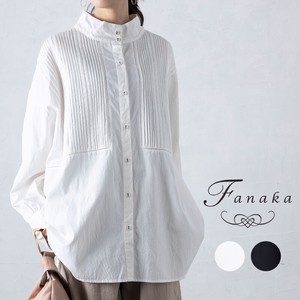 Button Shirt/Blouse Pintucked Blouse High-Neck Fanaka