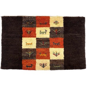 ギャッベ　ペルシャ　シラーズ　手織り絨毯　約50x80cm　ウール100％　ブラウン　マット　ギャベ