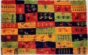 ギャッベ　ペルシャ　シラーズ　手織り絨毯　約50x80cm　ウール100％　マルチ　マット　ギャベ