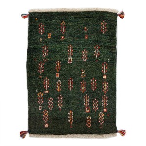 ギャッベ　ペルシャ　イラン　オーガニックウール　絨毯　ラグ　玄関マットL　63.5cm×88cm　ML1029_GR