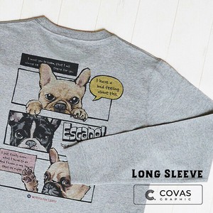 ユニセックス・長袖プリントTシャツ　"エスケイプ犬"　杢グレー　ロンT