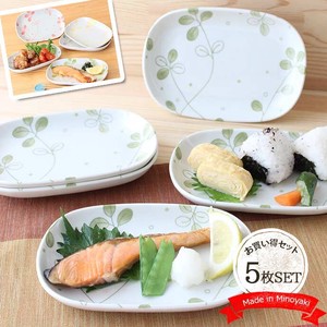 Mino Ware Oval Plate 5 Pcs set Mino Ware Made in Japan Clover Green