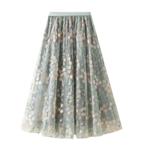 刺繍  二重  網纱 スカート          ZCHA1801