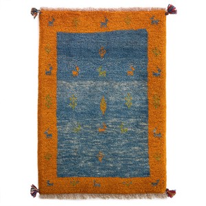 ギャッベ　ペルシャ　イラン　オーガニックウール　絨毯　ラグ　玄関マットL　63.5cm×91.5cm　ML1750_BL