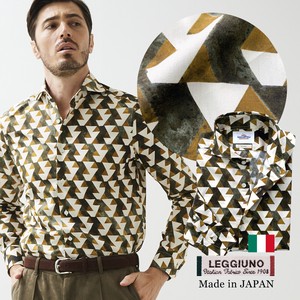 日本製 レトロジオメトリックプリントシャツ Leggiuno イタリア生地 420662-015 ガリポリ