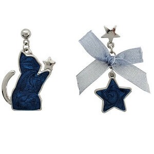Pierced Earrings Resin Post Design Earrings Asymmetrical Cat