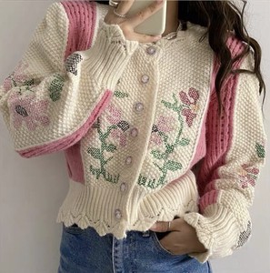 Sweater/Knitwear Floral Pattern Cardigan Sweater Embroidered