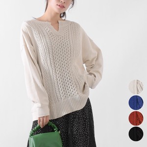 Sweater/Knitwear Pullover Knitted Long Sleeves Ladies' M Keyhole Neck Switching