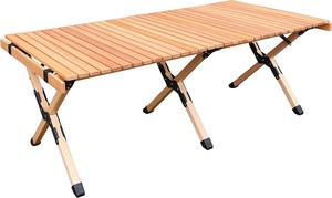 【人気商品】KAKURI ウッドロールテーブル 収納袋付 1200×600×440mm 天然木 PCT-366L