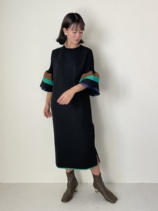 Multi Border Sleeve Knitted One-piece Dress