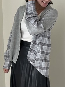 Checkered Switching Knitted Cardigan
