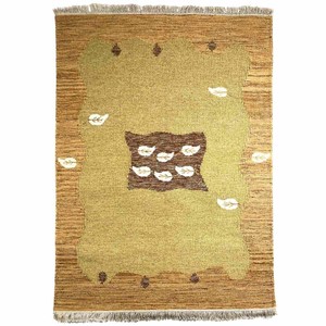 手織り絨毯　キリム　ラグ　約140x200cm　ウール100％　ベージュ　インド製【44412】