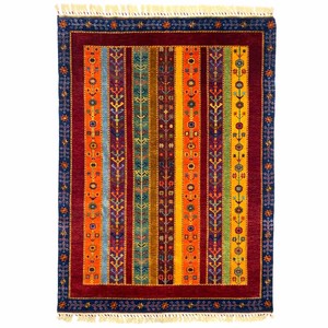手織り絨毯　約150x200cm　ウール　カラフル　インド　SAL　カーペット　おしゃれ【170】