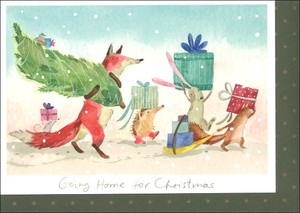 グリーティングカード クリスマス「プレゼントを持って帰る動物たち」動物 イラスト