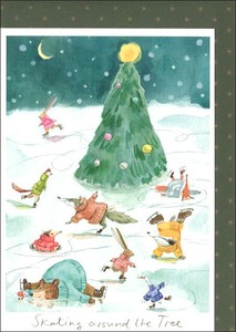 Greeting Card Christmas Tree Skate Book Animal Illustration 2