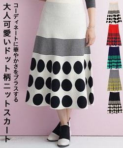 Elastic Waist Dot Border Jacquard Medium Length A line Knitted Skirt 4 6 10