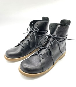 Ladies Lace-up Boots Black natural Tochigi Leather Made in Japan