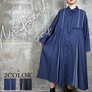 404 Mode Soft Dhangarhi Tuck Flare Bi-Color Long Shirt One-piece Dress